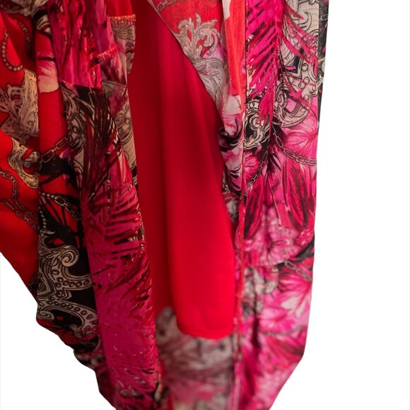 JENNIFER LOPEZ Red/Pink Print Sleeveless High-Low Dress Chain Trim - Size XS - Picture 9 of 12